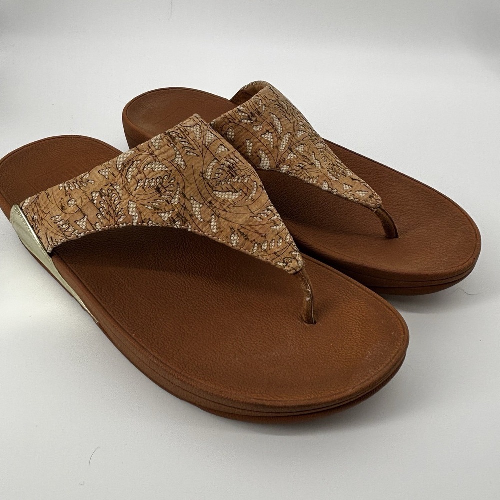FitFlop Lulu Cork Gold Metallic Comfort Sandals Womens Size 9 UK7 EU41